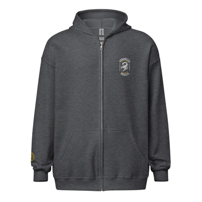 Organized Muscle Embroidered Unisex heavy blend zip hoodie - Dark Heather / S - Hoodie